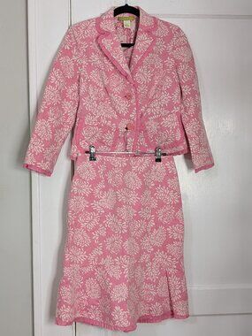Sigrid Olsen Pink Linen Blend Blazer Jacket & Skirt Set w/ Cami Women's Size 2